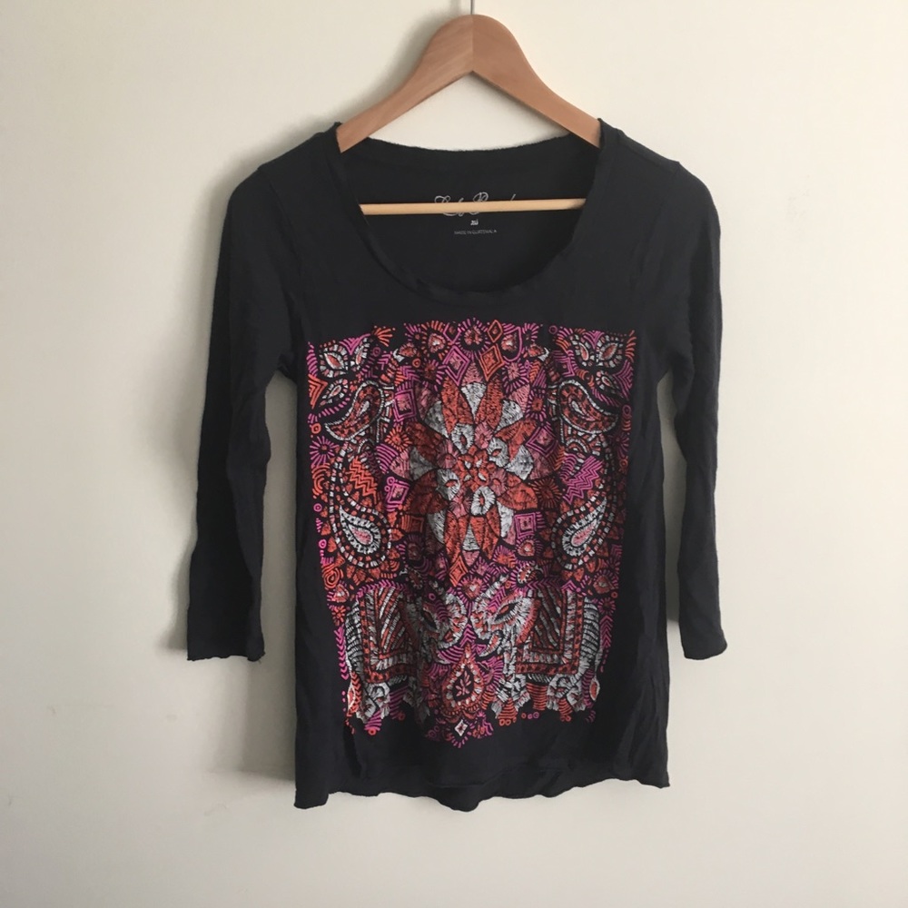 Lucky Brand  34 Sleeve Boho Graphic Tee X Small